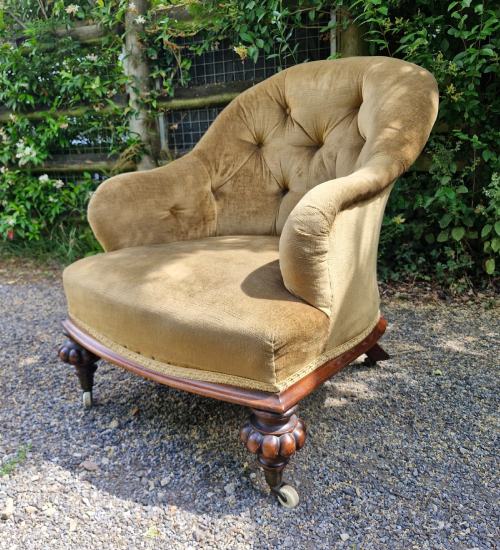 Good rosewood framed deep upholstered armchair.  View VIII