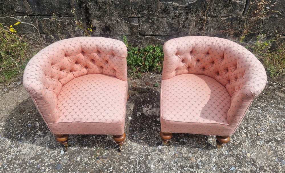 Lovely pair of late Victorian upholstered corner bedroom chairs.  View III