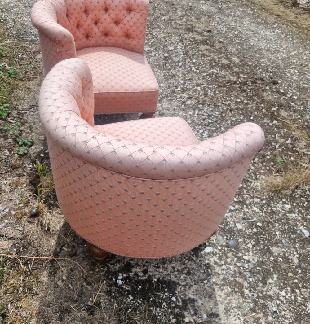 Lovely pair of late Victorian upholstered corner bedroom chairs.  View IV