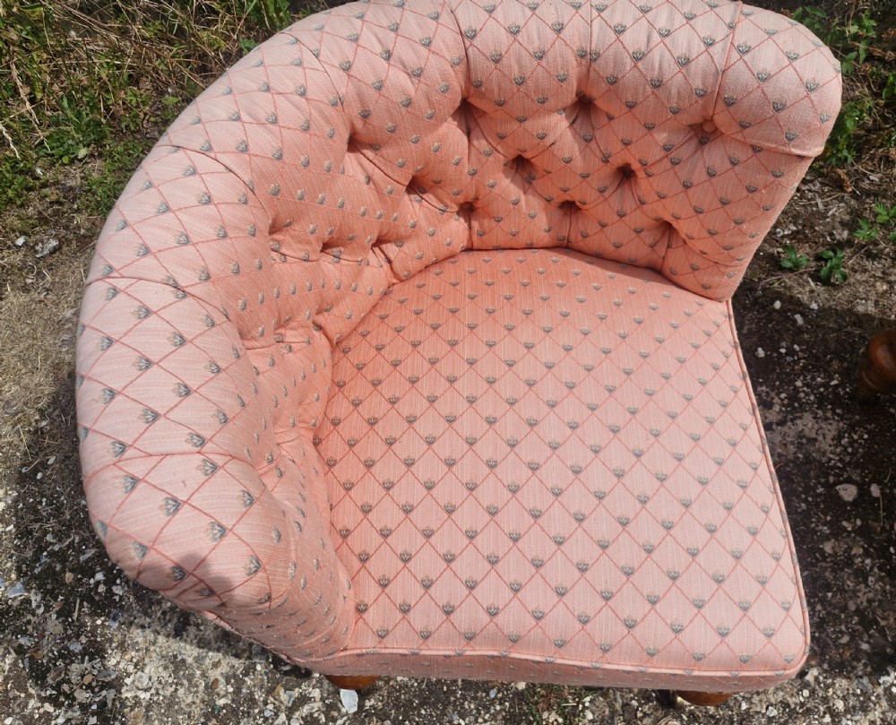 Lovely pair of late Victorian upholstered corner bedroom chairs.  View V