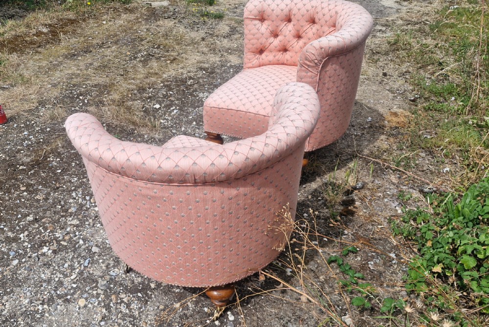 Lovely pair of late Victorian upholstered corner bedroom chairs.  View VI