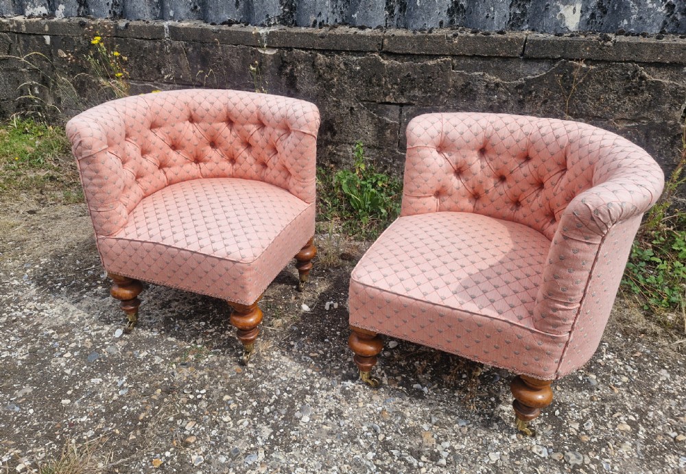 Lovely pair of late Victorian upholstered corner bedroom chairs.  View VII