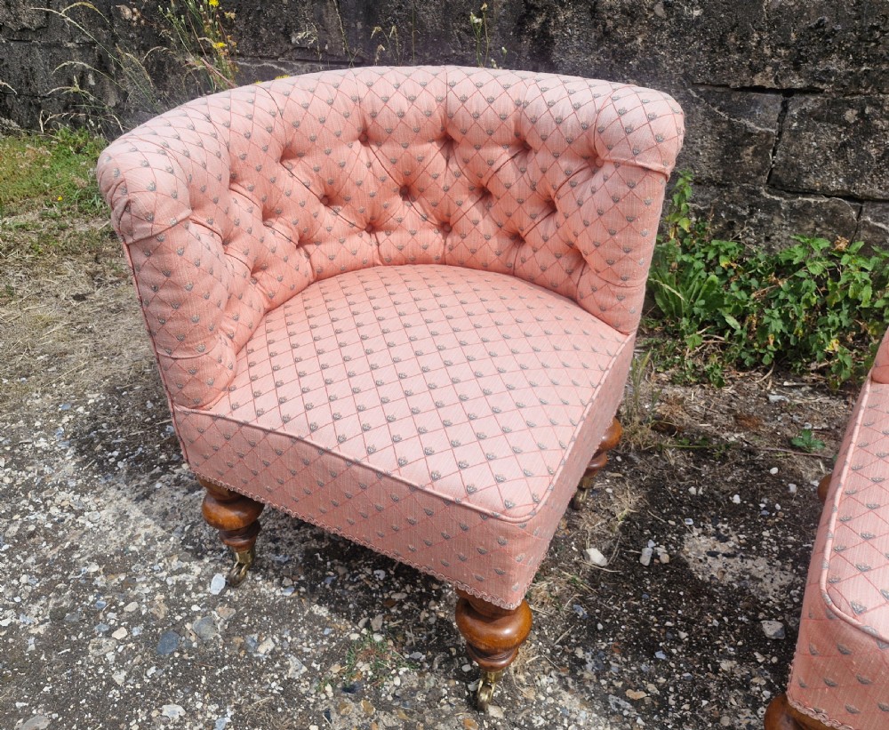 Lovely pair of late Victorian upholstered corner bedroom chairs.  View VIII