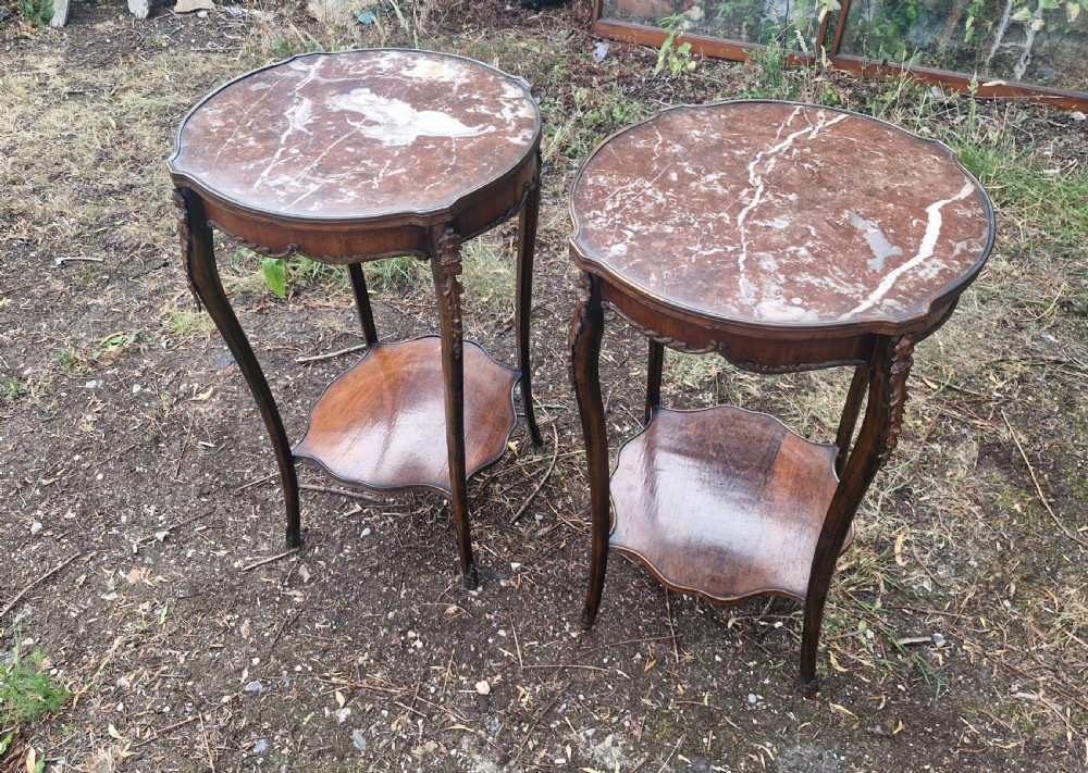 Pair of marble top occasional tables. 
