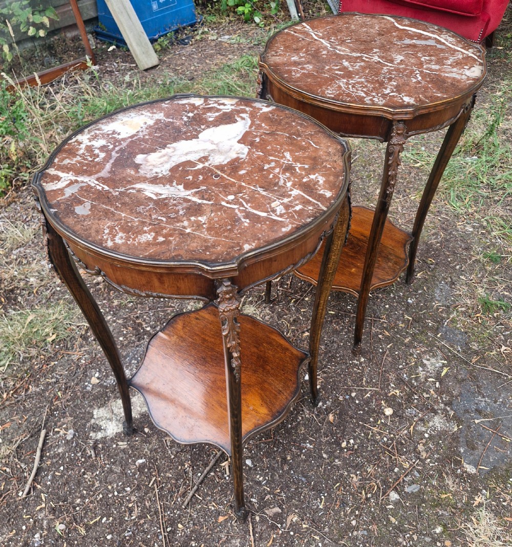 Pair of marble top occasional tables.  View II