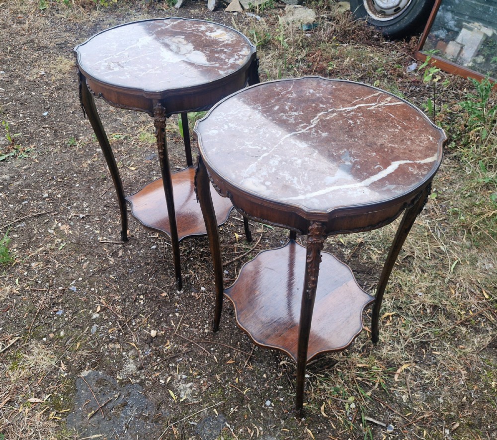 Pair of marble top occasional tables.  View III