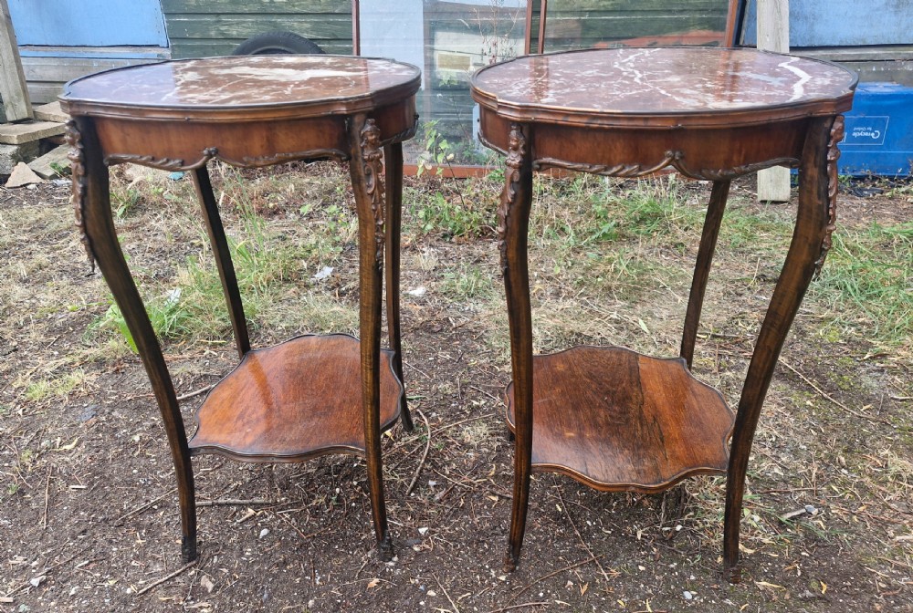 Pair of marble top occasional tables.  View IV
