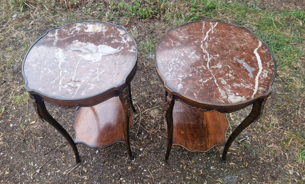 Pair of marble top occasional tables.  View VI