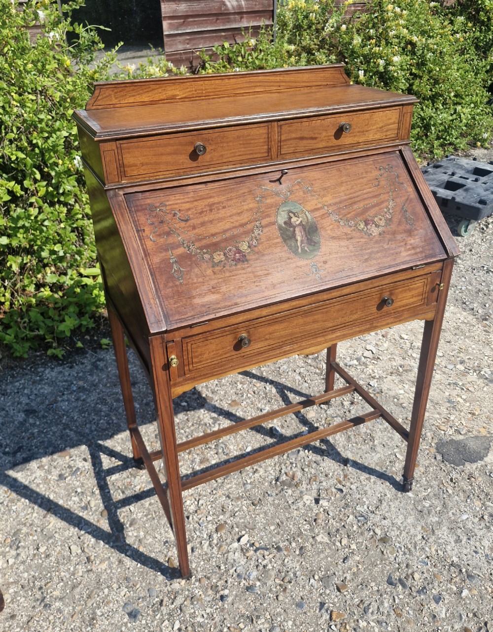 Ladys painted satinwood bureau. 