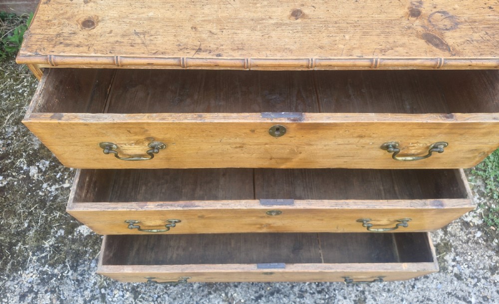 Regency pine chest of drawers with applied bamboo mouldings. View X