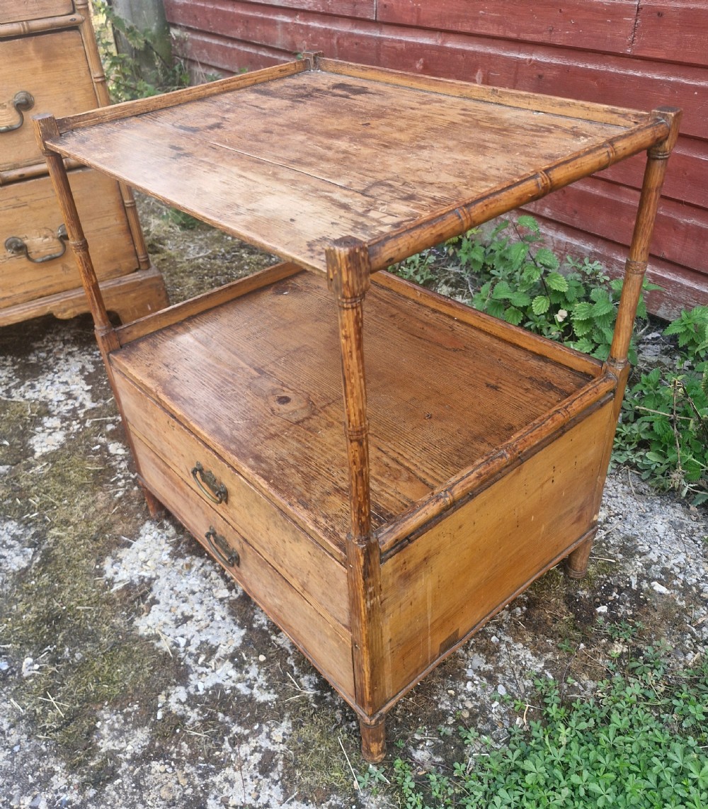 Regency pine 2 drawer side table with bamboo applied mouldings. View III