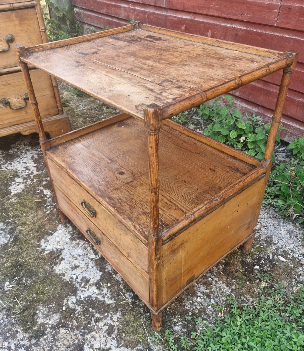 Regency pine 2 drawer side table with bamboo applied mouldings. View IV