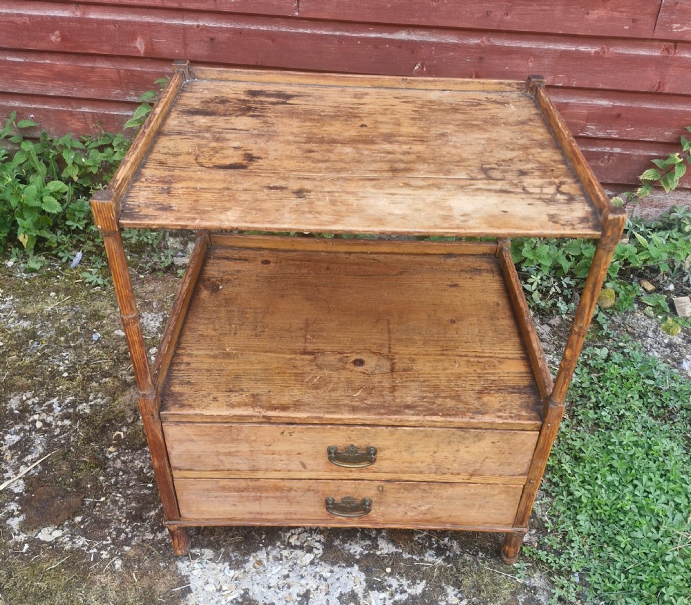 Regency pine 2 drawer side table with bamboo applied mouldings. View V