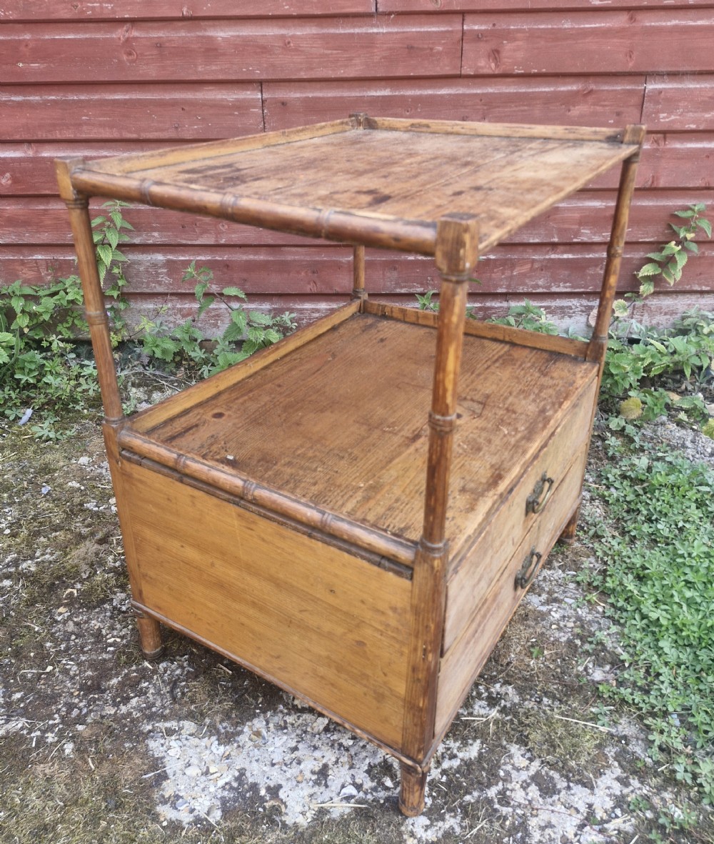 Regency pine 2 drawer side table with bamboo applied mouldings. View VI