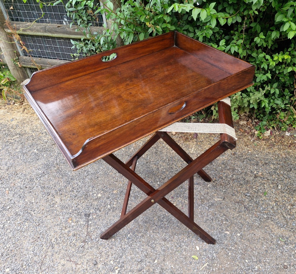 19th century mahogany butlers tray on stand.  View V