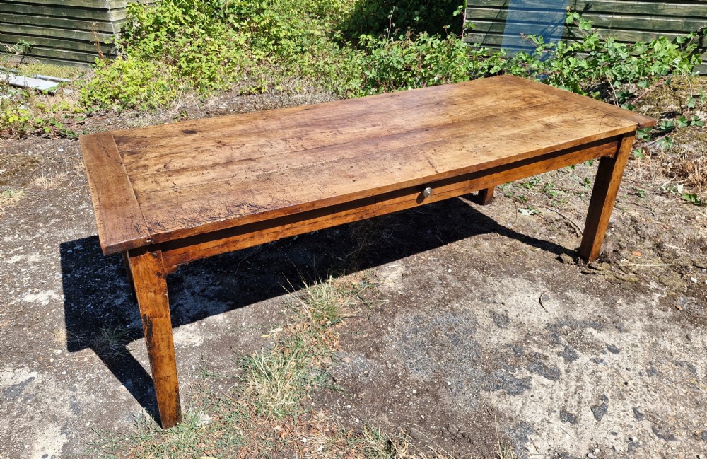 19th century farmhouse kitchen dining table with 2 drawers. 