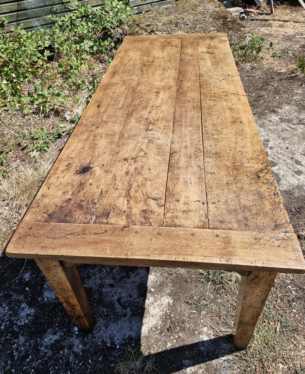 19th century farmhouse kitchen dining table with 2 drawers.  View III