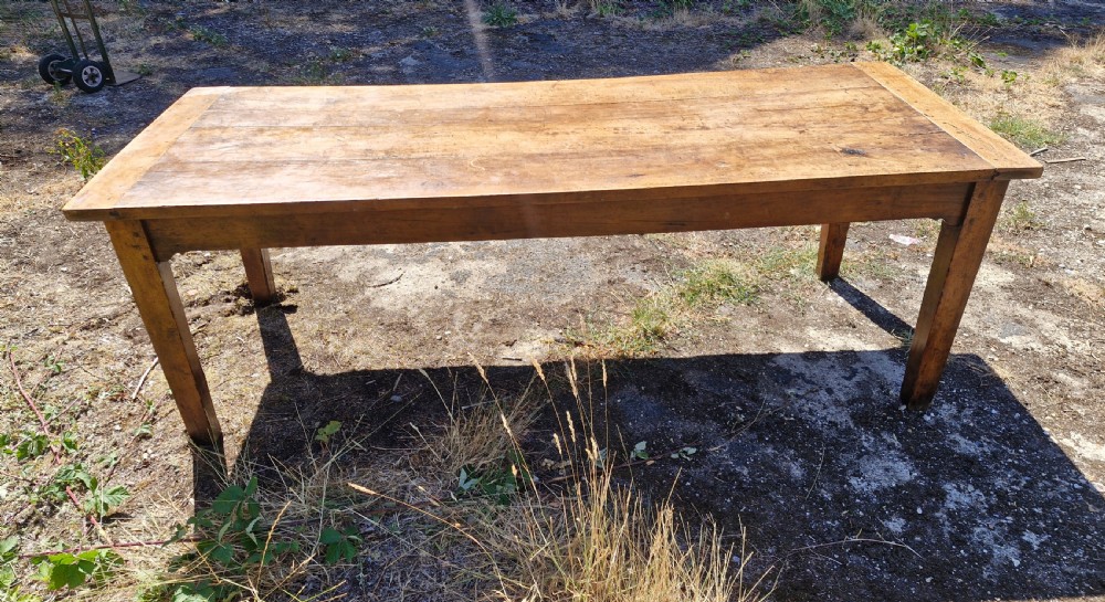 19th century farmhouse kitchen dining table with 2 drawers.  View V