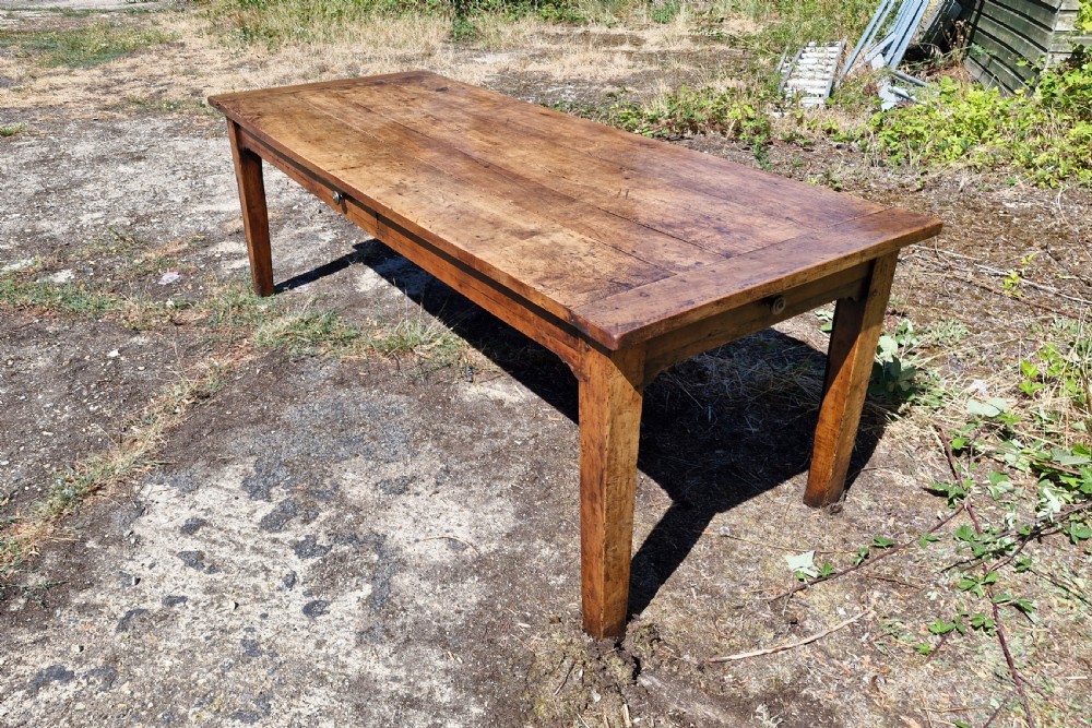 19th century farmhouse kitchen dining table with 2 drawers.  View VI