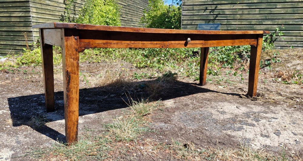 19th century farmhouse kitchen dining table with 2 drawers.  View VII