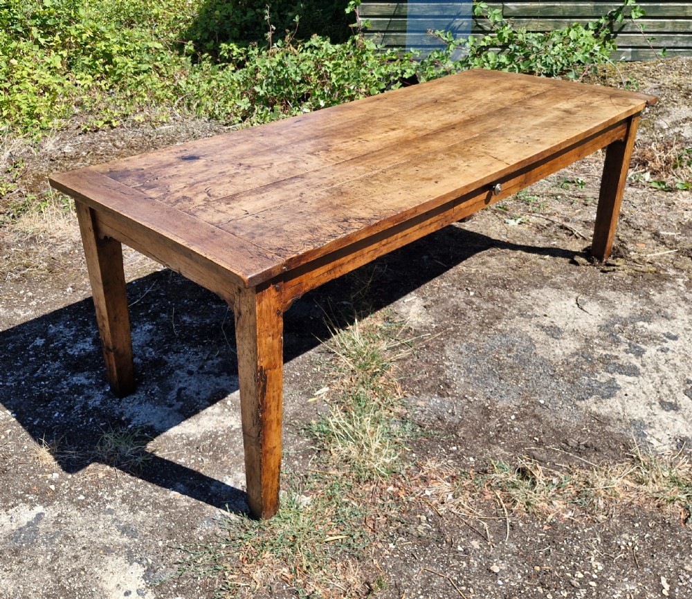 19th century farmhouse kitchen dining table with 2 drawers.  View VIII
