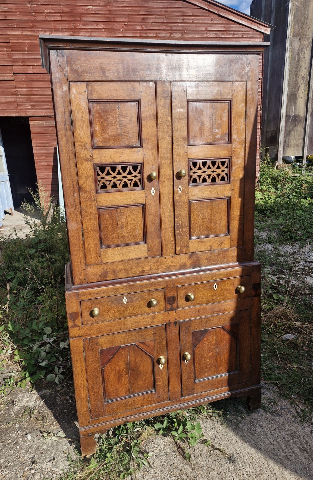 Early 19th century oak Welsh bread and cheese cupboard. 