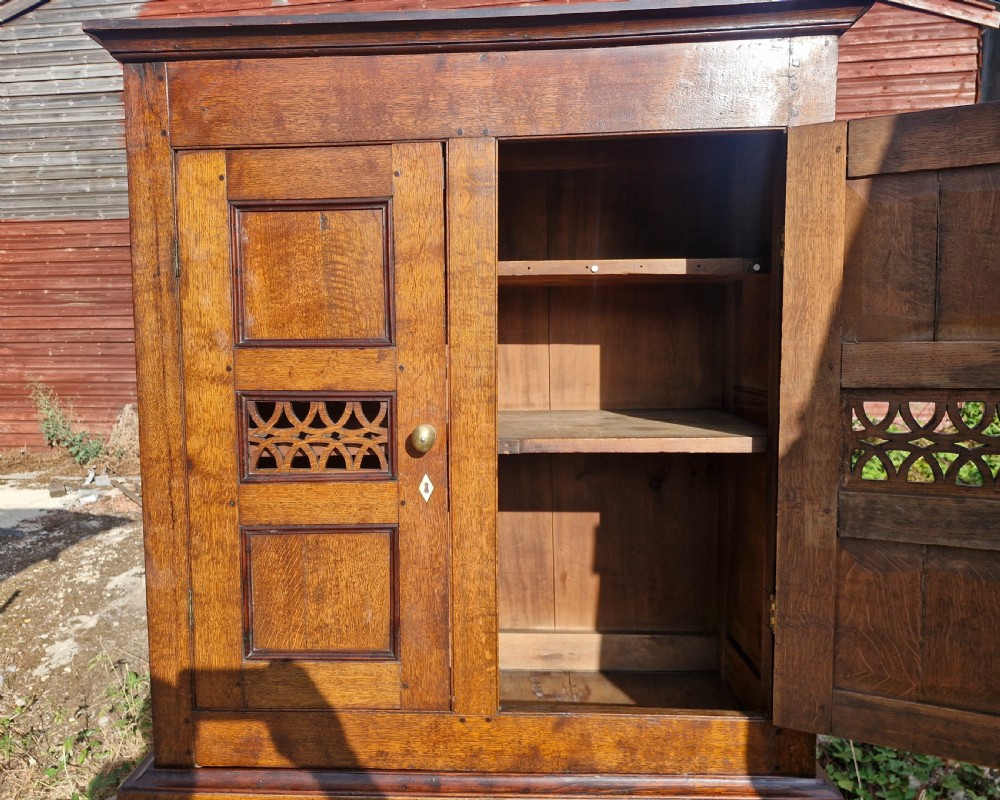 Early 19th century oak Welsh bread and cheese cupboard.  View III