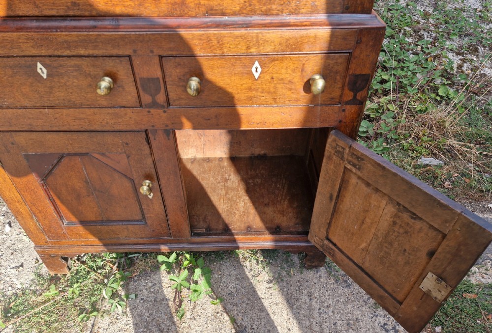 Early 19th century oak Welsh bread and cheese cupboard.  View V