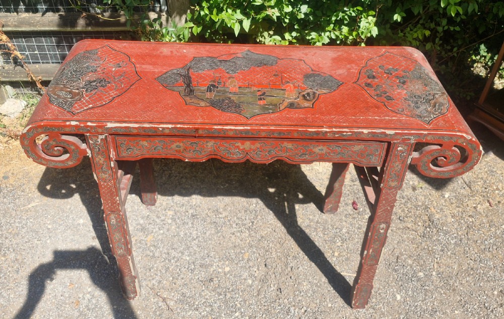 Decorated Chinese altar table on country house condition.  View II