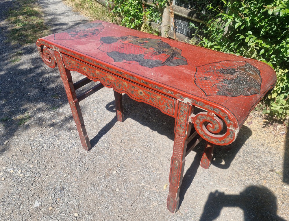 Decorated Chinese altar table on country house condition.  View IV