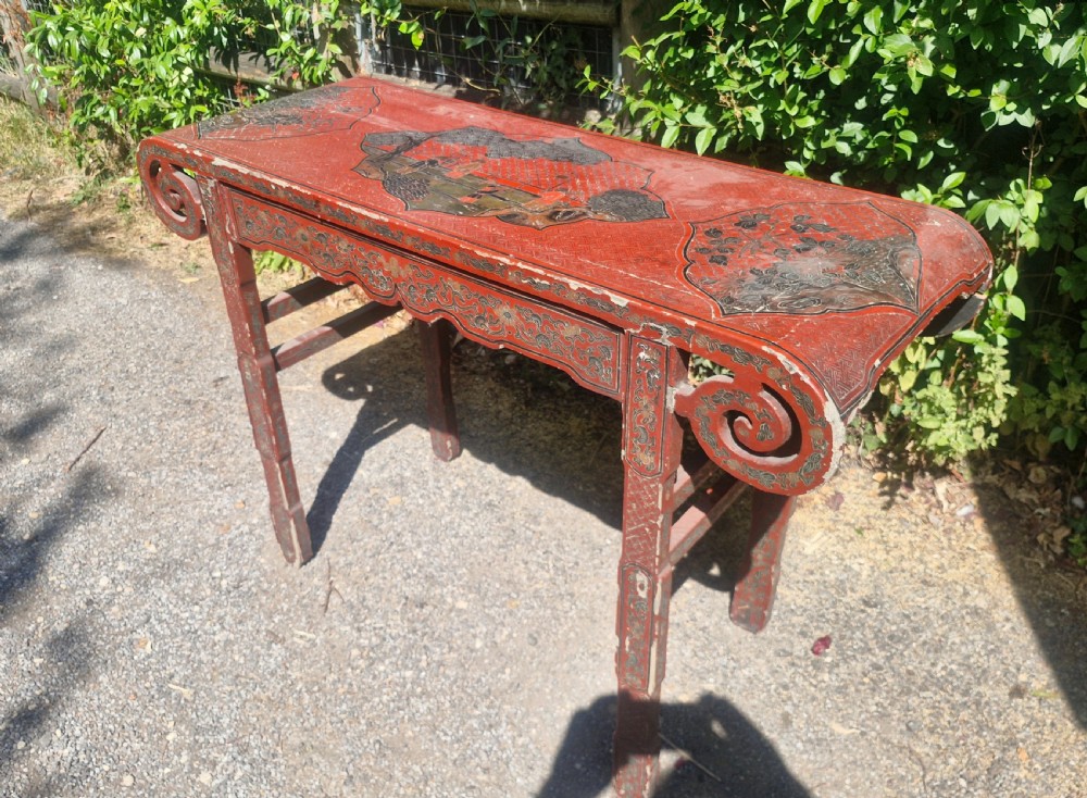 Decorated Chinese altar table on country house condition.  View VI