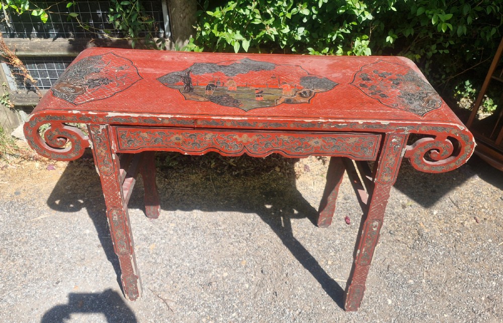 Decorated Chinese altar table on country house condition.  View VII