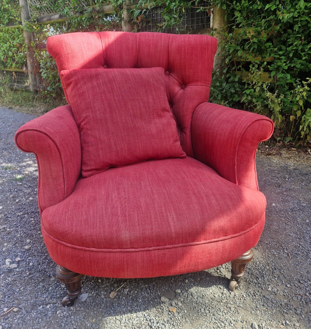 Victorian Woodstock style upholstered  bedroom armchair. View II