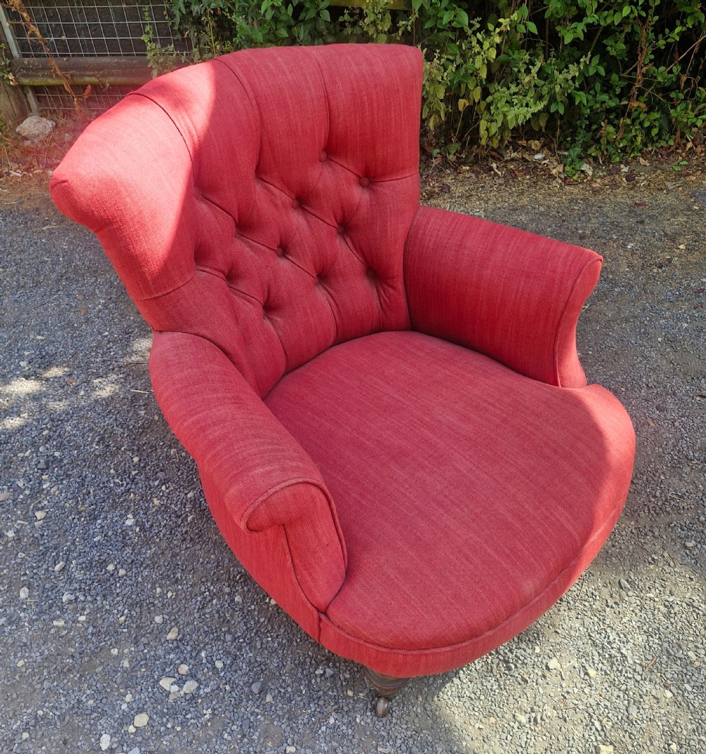 Victorian Woodstock style upholstered  bedroom armchair. View X