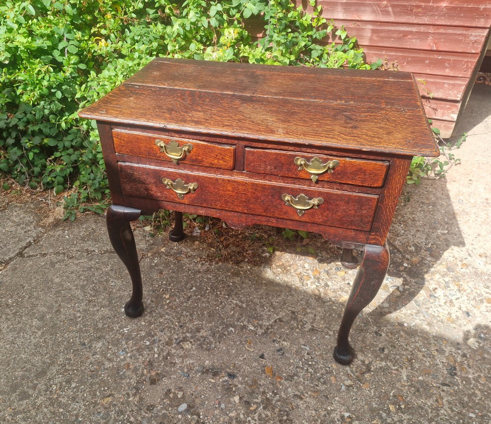 Mid 18th century oak 3 drawer side table.