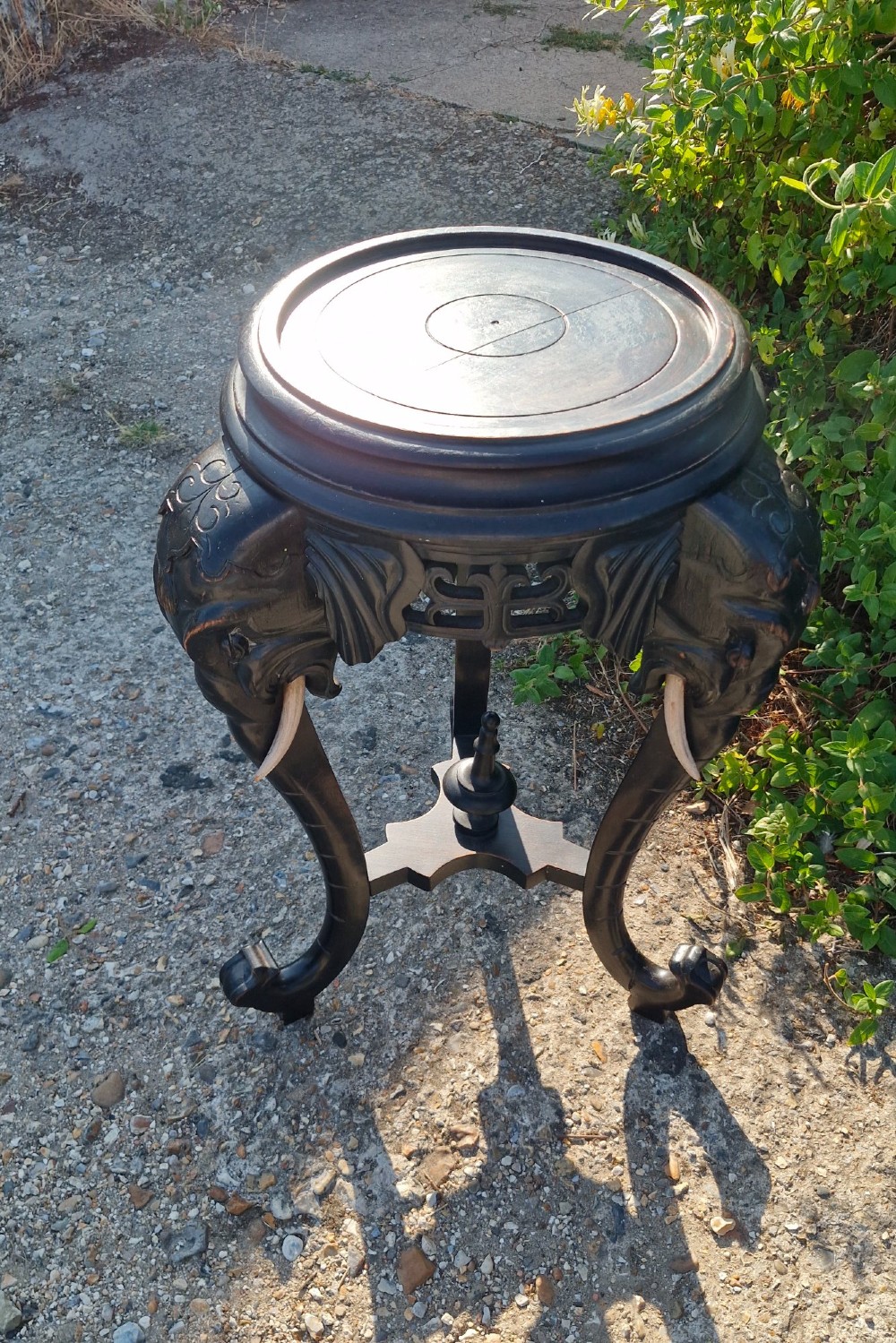 Good Sized late Victorian Elephant table with painted wooden tusks.