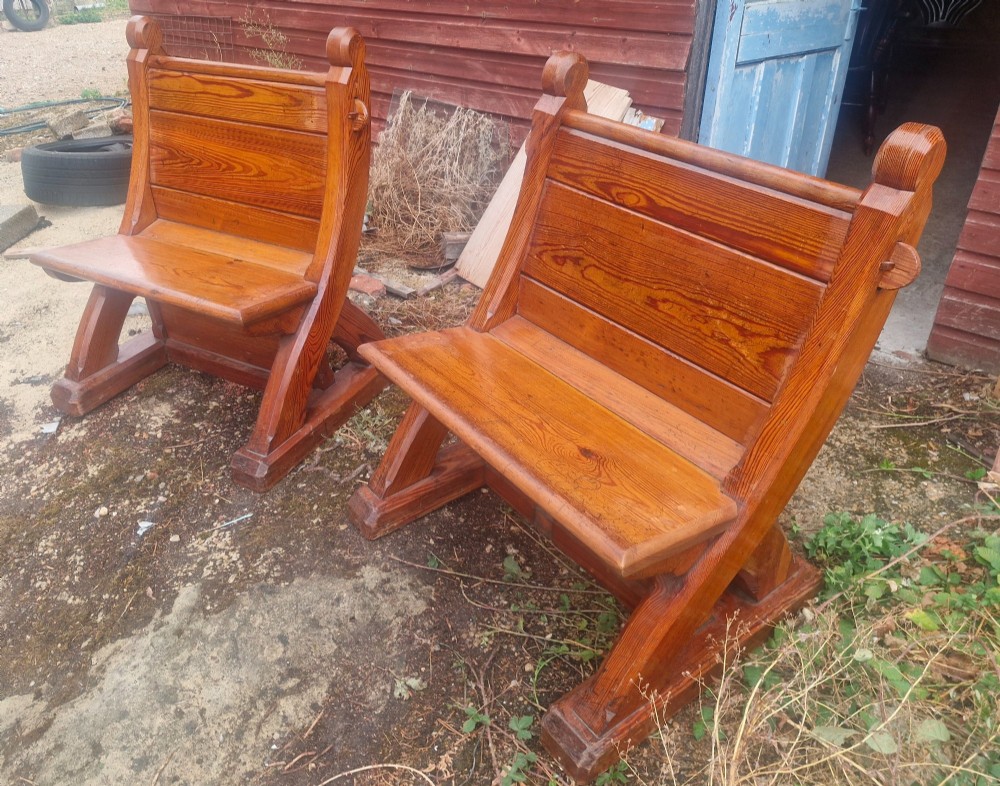 Pair of Gothic pitch pine hall seats