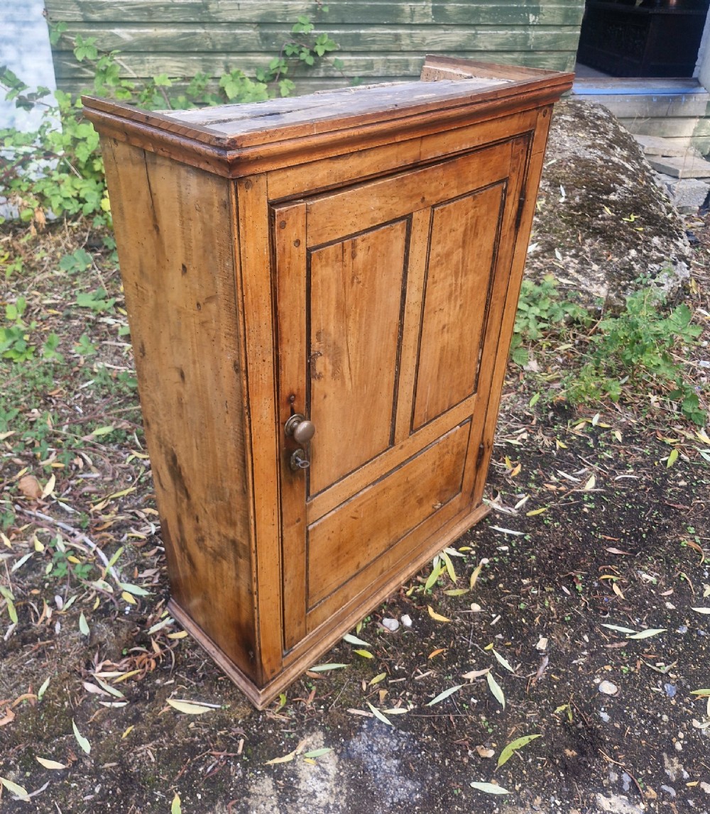 A Georgian timber wall cupboard featuring a panelled door with a turned handle and a brass keyhole. View VII