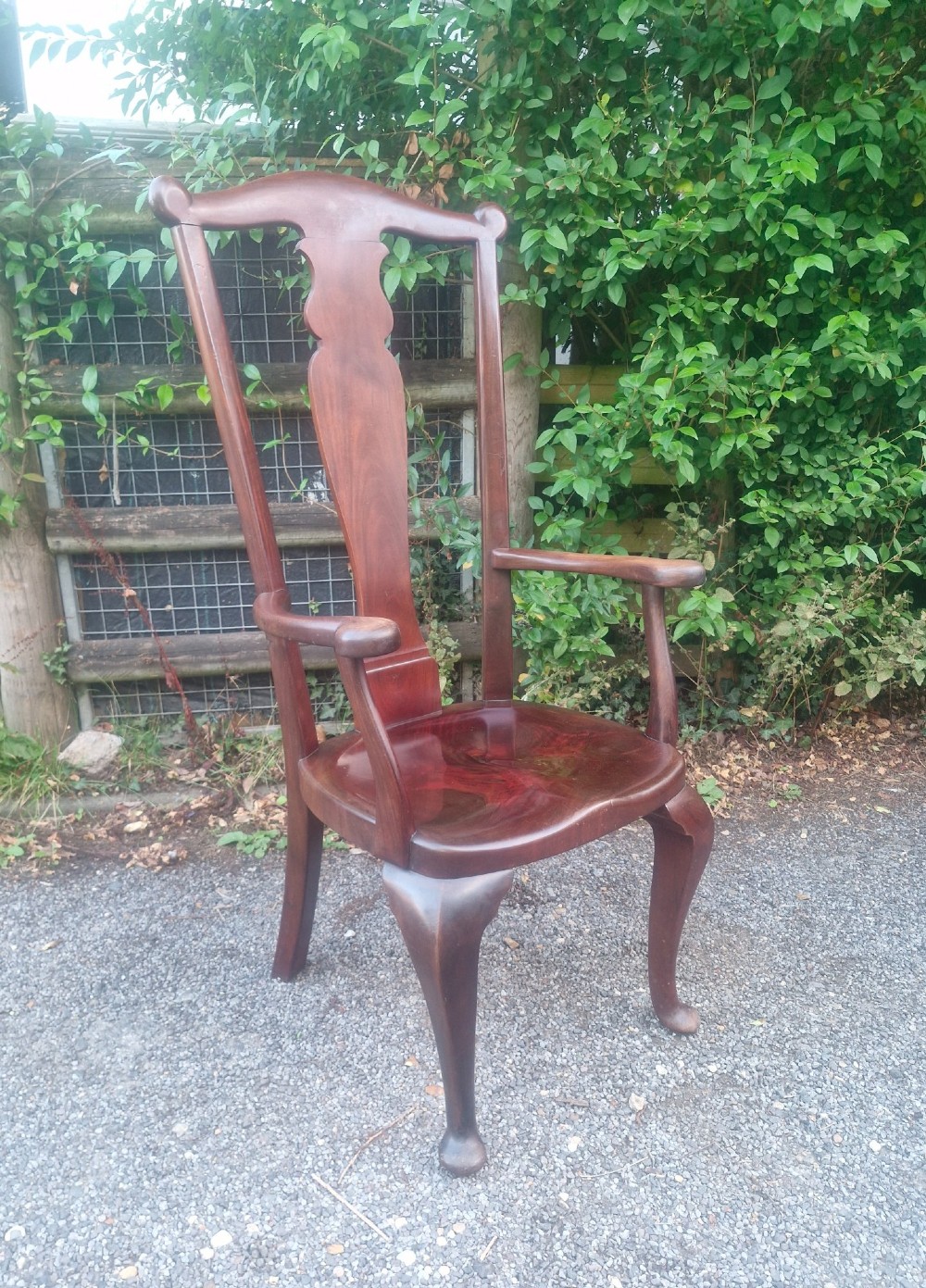 A high-backed solid mahogany armchair featuring a contoured vasiform splat back, shaped armrests, solid timber seat, and cabriole front legs. View II
