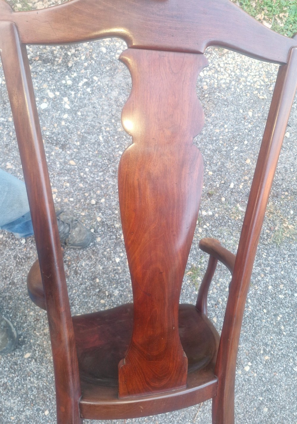 A high-backed solid mahogany armchair featuring a contoured vasiform splat back, shaped armrests, solid timber seat, and cabriole front legs. View VII