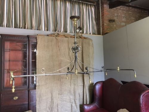 A Quality Six Branch Brass & Steel Billiard Light