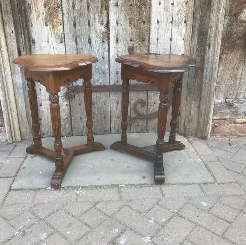 Pair of Elizabethan Revival Oak Wine Tables