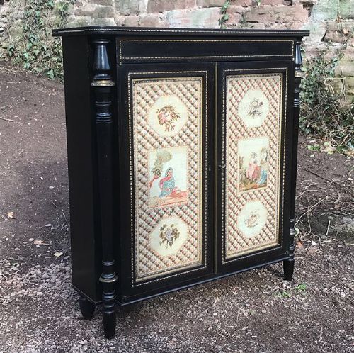 19th C Ebonised Mahogany 2 Doors Cabinet