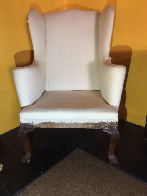 18th C English Walnut Cab Leg Wing Armchair.