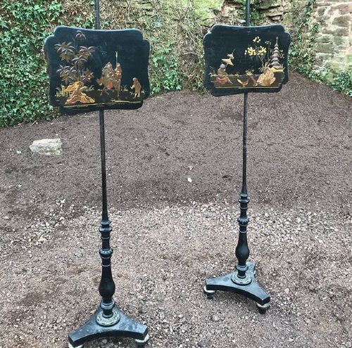 Pair of Regency Chinoiserie Pole Stands.