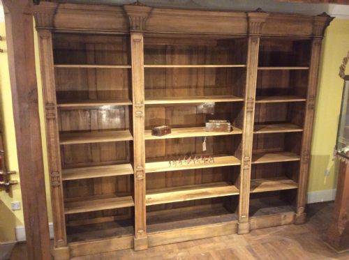 19thc English Oak Architectural Open Fronted 3 Selectional Bookcase
