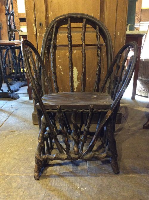 19thc Primitive Chair Made of Twisted Hazelnut