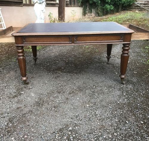 19thc Oak Gothic Library Table with Twoend Drawers