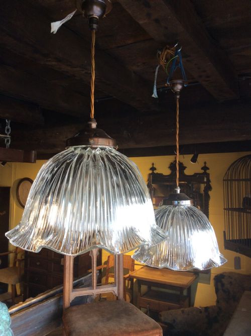 Early 20thc  Pair of Hollophane Pendants, Rewired & Pat Tested