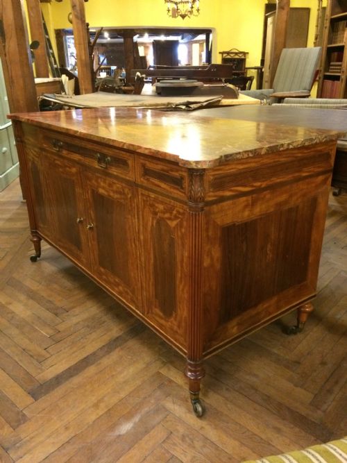 19thc Rosewood, Satinwood & Mahogany Side Cabinet with Sanguine Marble Top